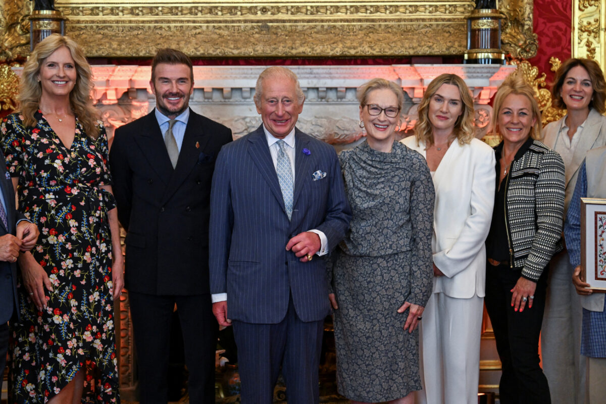 Penny Lancaster, Meryl Streep, Kate Winslet and David Beckham react next to Britain's King Charles as they attend the King's Foundation Awards ceremony, on the 35th anniversary of The King’s Foundation, at St James's Palace, in London, Britain, June 12, 2025. REUTERS
