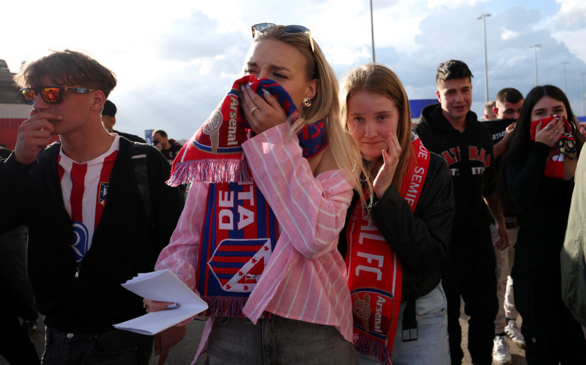 Soccer Football - UEFA Champions League - Semi Final - First Leg - Atletico Madrid v Arsenal - Riyadh Air Metropolitano, Madrid, Spain - April 29, 2026 Fans outside the stadium before the match REUTERS