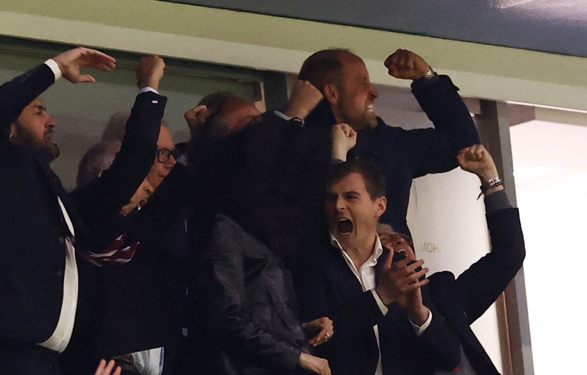 Soccer Football - UEFA Europa League - Semi Final - Second Leg - Aston Villa v Nottingham Forest - Villa Park, Birmingham, Britain - May 7, 2026  Britain's Prince William celebrates their second goal, scored by Aston Villa's Emiliano Buendia Action Images via Reuters