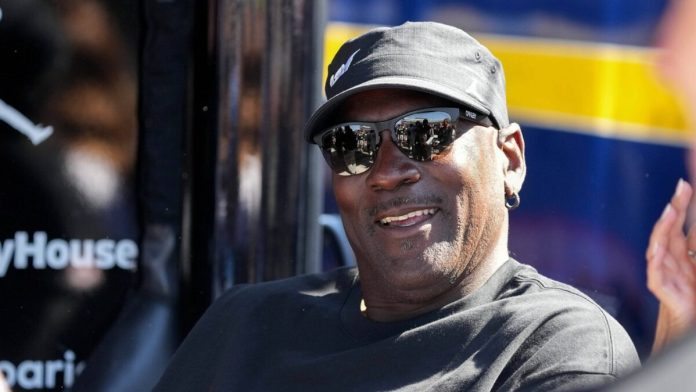 Michael Jordan part owner of 23XI Racing before a NASCAR Cup Series auto race at Phoenix Raceway, Sunday, March 8, 2026, in Avondale, Ariz.